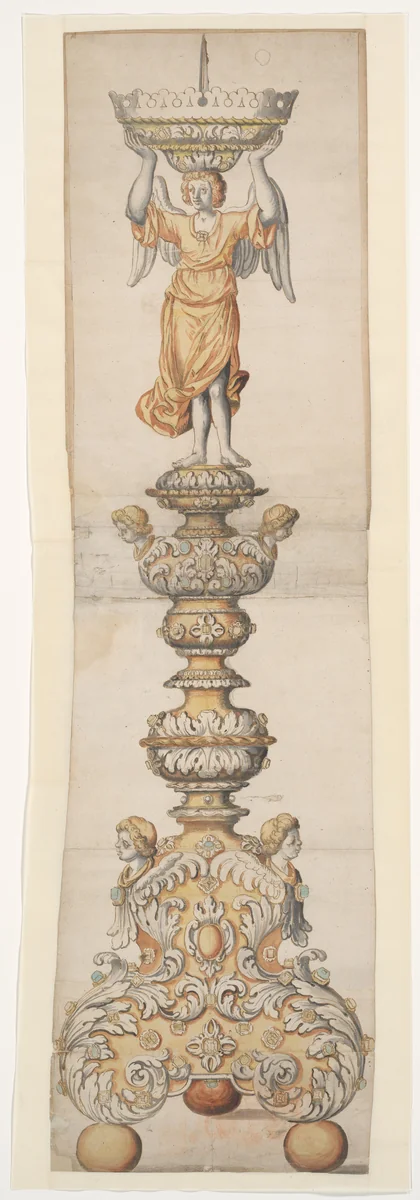 Ontwerp voor een altaarkandelaar by anonymous, drawing, 1650-1680