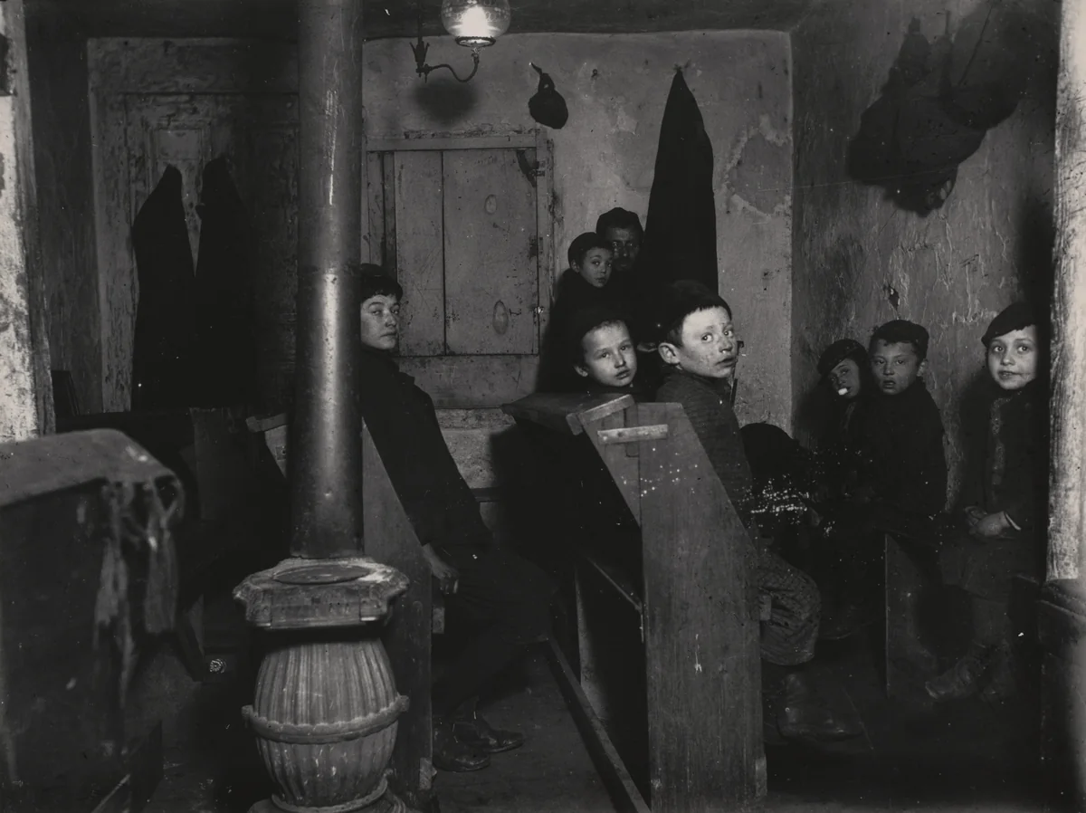 Talmud School in a Hester Street Tenement by Jacob August Riis, photograph, 1888