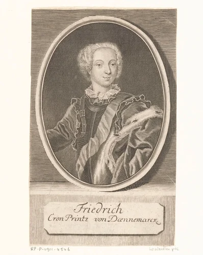 Portret van Frederik V van Denemarken als kroonprins by Johann Martin Bernigeroth, print, 1733-1746