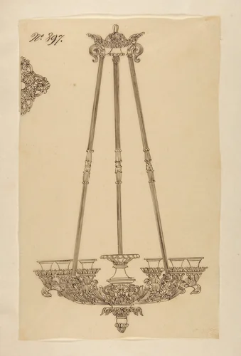 Design for a Chandelier by anonymous, drawing, 1800-1899