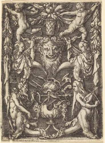Ornament with Mask by Heinrich Aldegrever, print, 1550