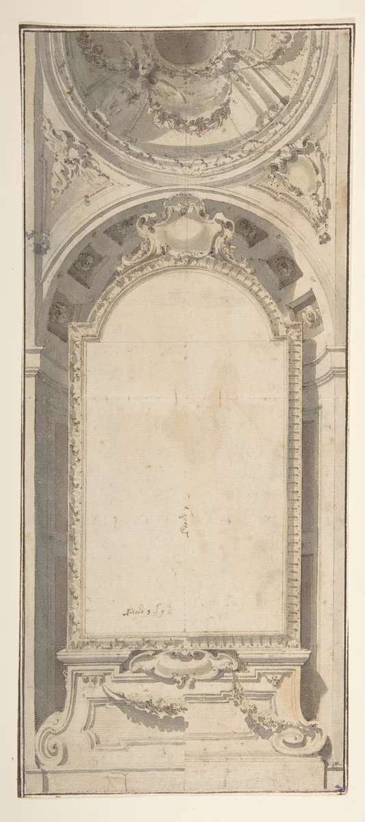 Architectural Design with an Altarpiece Framed in a Niche and Surmounted by a Dome by Flaminio Innocenzo Minozzi, drawing, 1735-1817