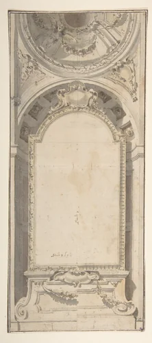 Architectural Design with an Altarpiece Framed in a Niche and Surmounted by a Dome by Flaminio Innocenzo Minozzi, drawing, 1735-1817