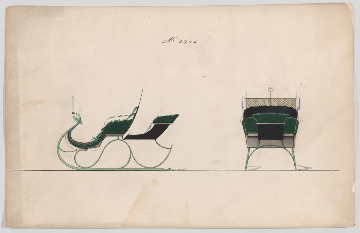 Design for Rumble Sleigh, no. 3404 by Brewster & Co., drawing, 1878