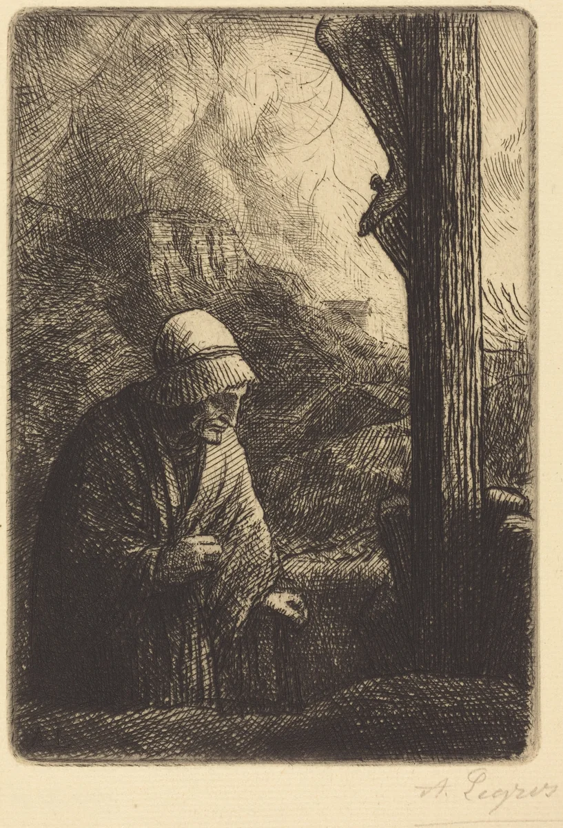Woman at the Foot of the Cross (Femme au calvaire) by Alphonse Legros, print, 1837-1911