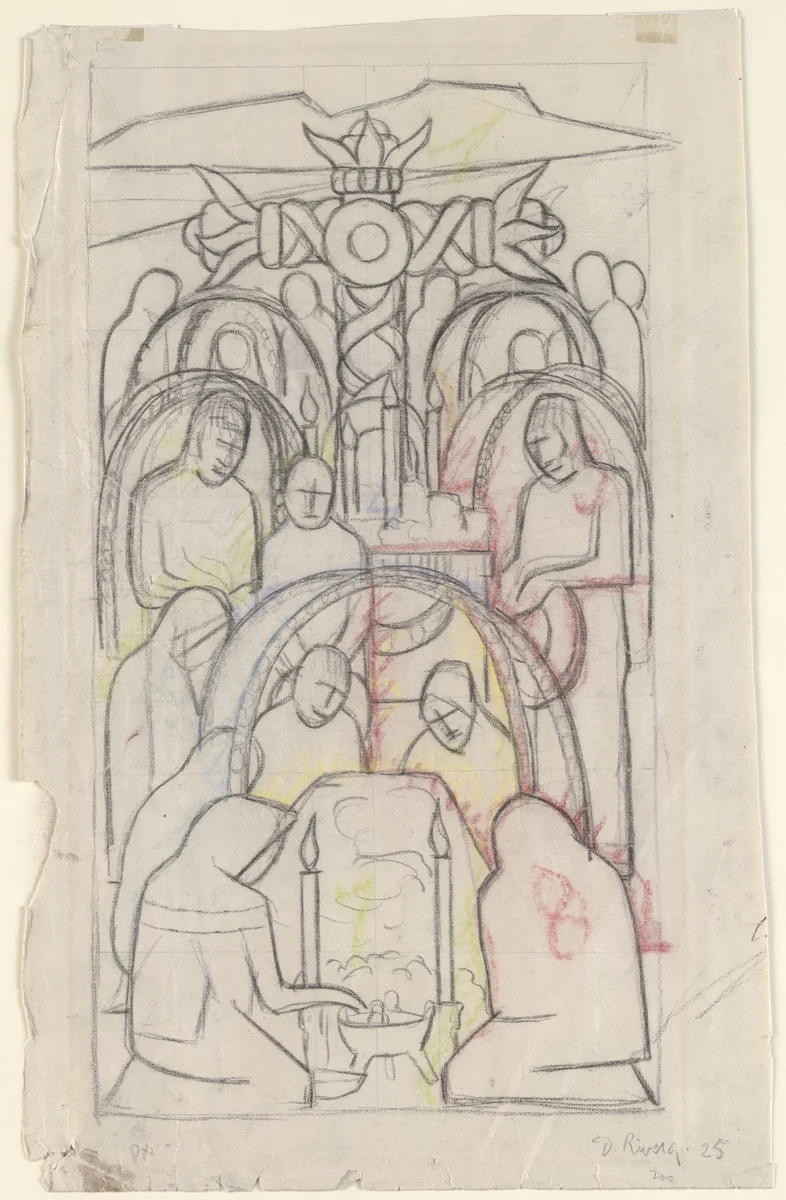 Day of the Dead in the Country by Diego Rivera, drawing, 1925