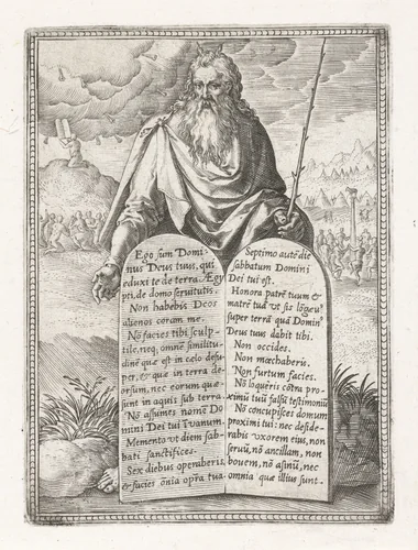 Mozes met de tafelen der wet by Johann Sadeler, print, 1575
