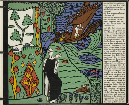 The Sailboat (Das Segelschiff)(in-text plate, folio 4) from Die träumenden Knaben (The Dreaming Boys) by Oskar Kokoschka, illustrated book, 1917