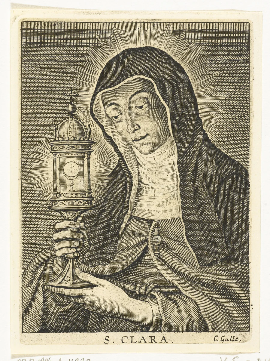 Heilige Clara met monstrans by Schelte Adamsz. Bolswert, print, 1596-1659