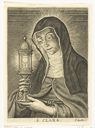 Heilige Clara met monstrans by Schelte Adamsz. Bolswert, print, 1596-1659