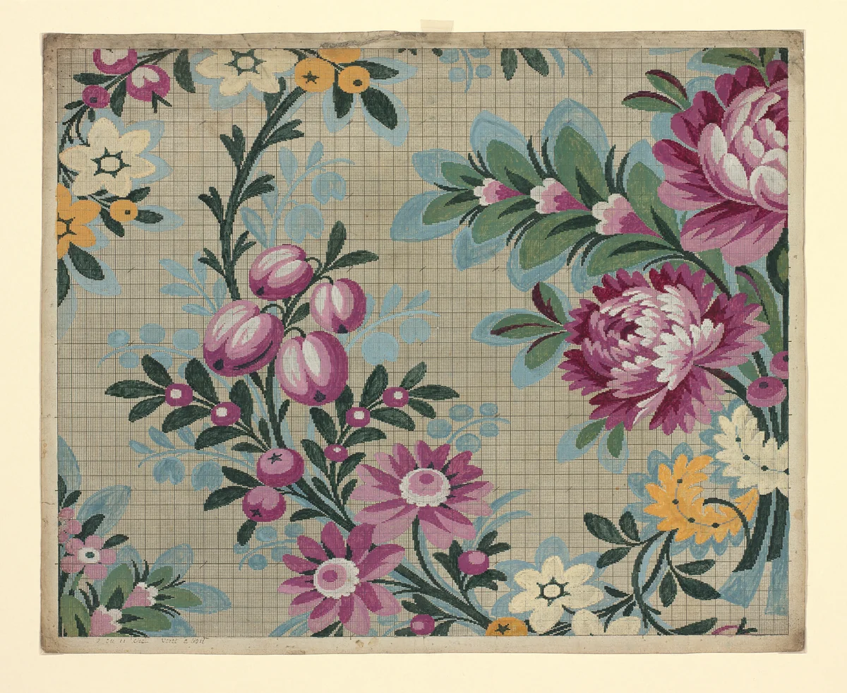 Mise-en-carte (Point-paper) by France, Lyon, textile, 1760-1790