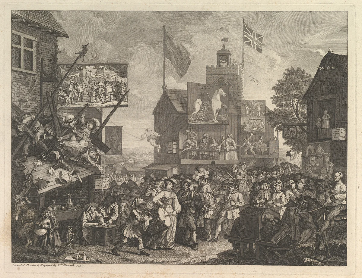 Southwark Fair by William Hogarth, print, 1734