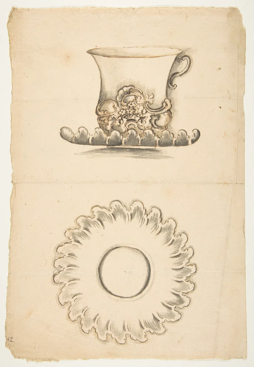 Design for a cup and saucer by anonymous, drawing, 1800-1899