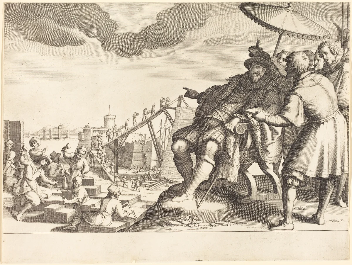Construction and Fortification of the Port of Livorno by Jacques Callot, print, 1614