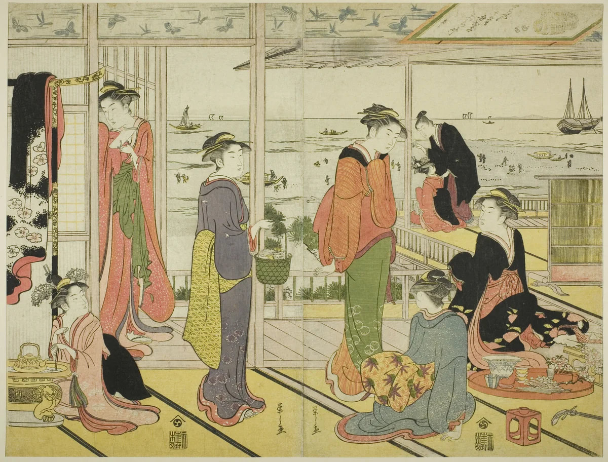 In a Pleasure House in Shinagawa (Shinagawa no rojo) by Chobunsai Eishi, print, 1746-1829