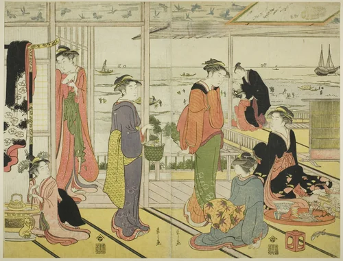 In a Pleasure House in Shinagawa (Shinagawa no rojo) by Chobunsai Eishi, print, 1746-1829