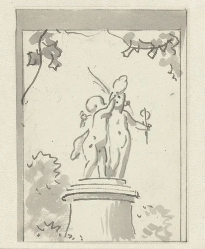 Twee putti op een voetstuk by Jurriaan Andriessen, drawing, 1752-1819