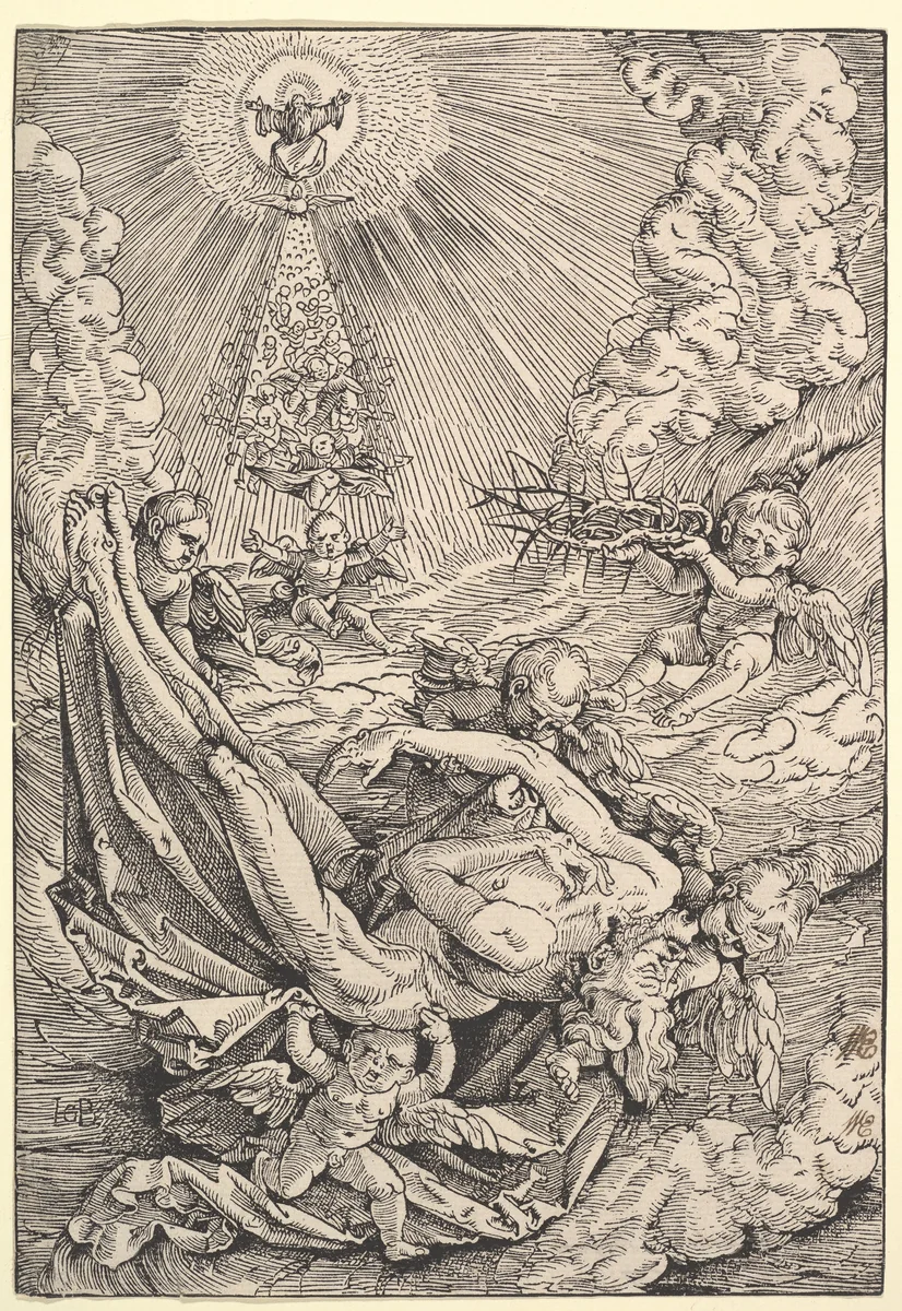 The Body of Christ Carried by Angels towards Heaven by Hans Baldung, print, 1516