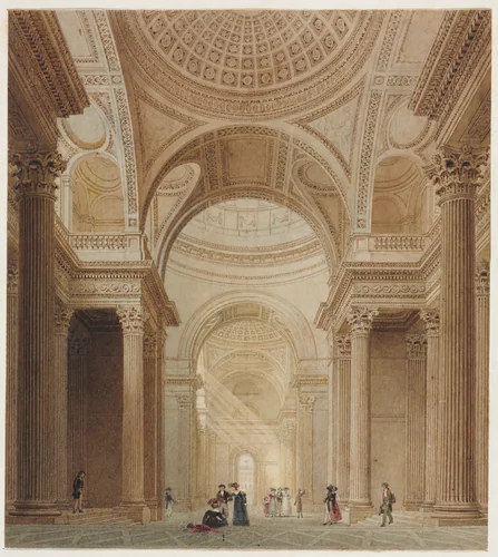 Interior of the Pantheon in Paris by Fredrick Nash, drawing, 1800-1856