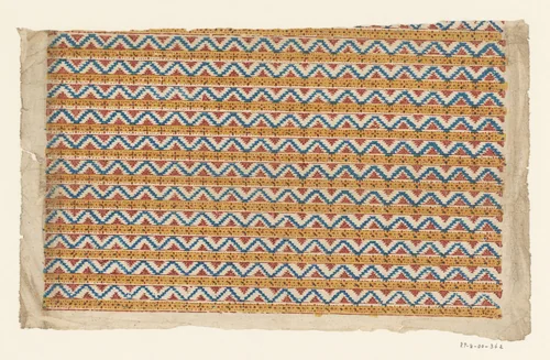 Blad met banenpatroon van effen baan met punten en zigzagmotief by anonymous, print, 1700-1850