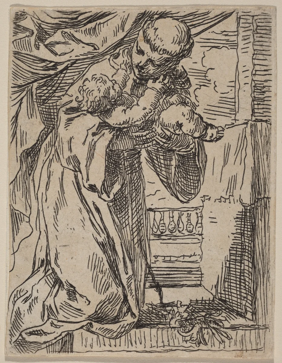 Saint Anthony of Padua Holding the Christ Child by Simone Cantarini, print, 1640-1649