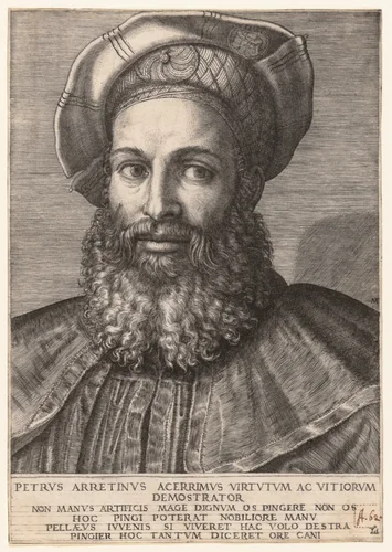 Portrait of Pietro Aretino by Marcantonio Raimondi, print, 1512-1525