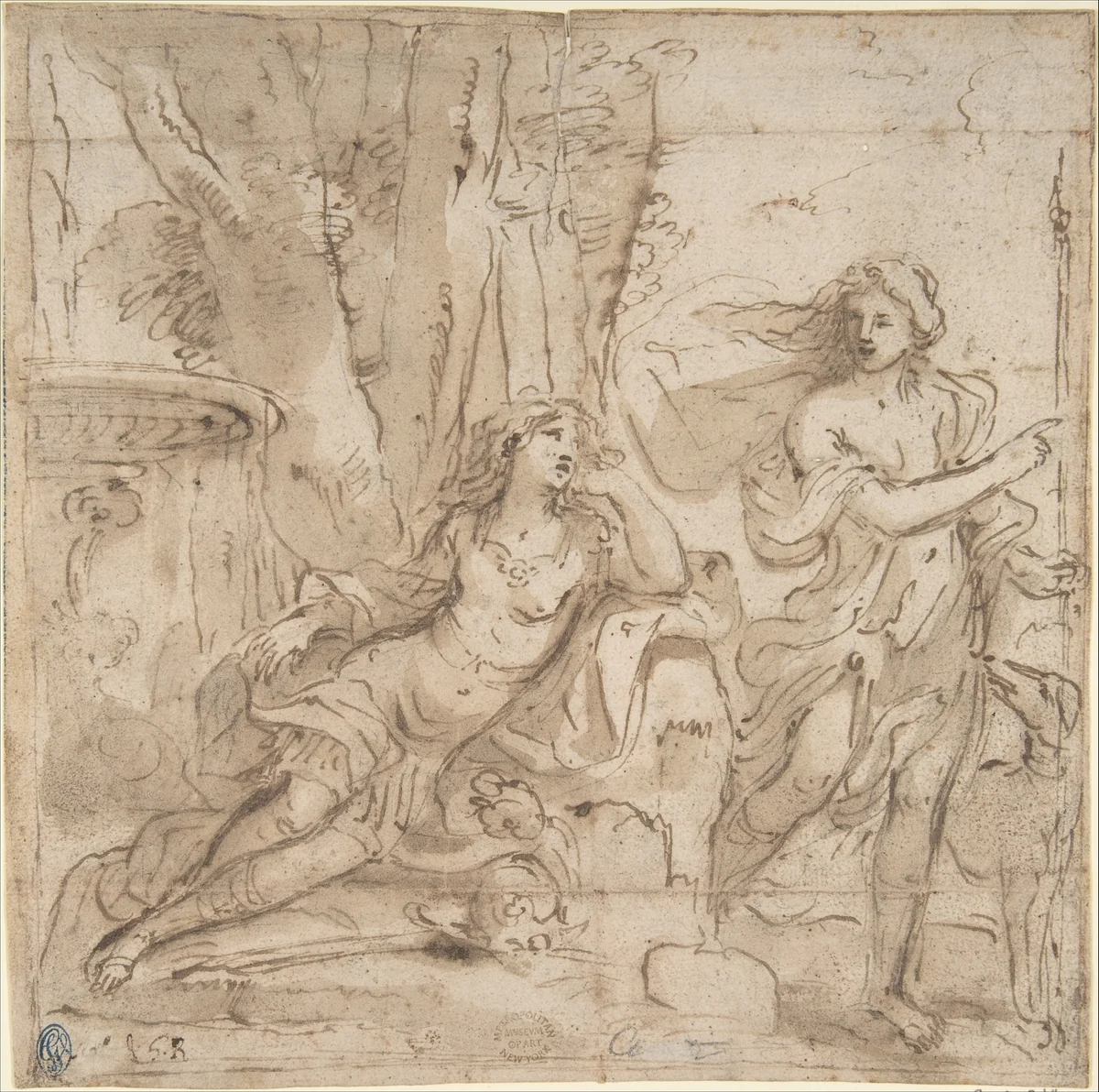 Venus and Adonis by anonymous, drawing, 1600-1700