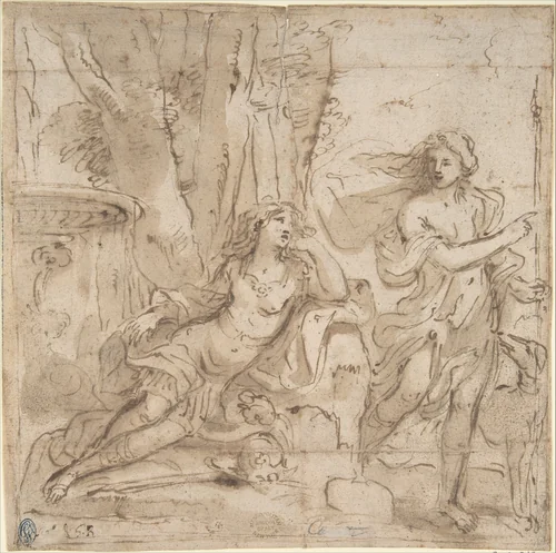 Venus and Adonis by anonymous, drawing, 1600-1700