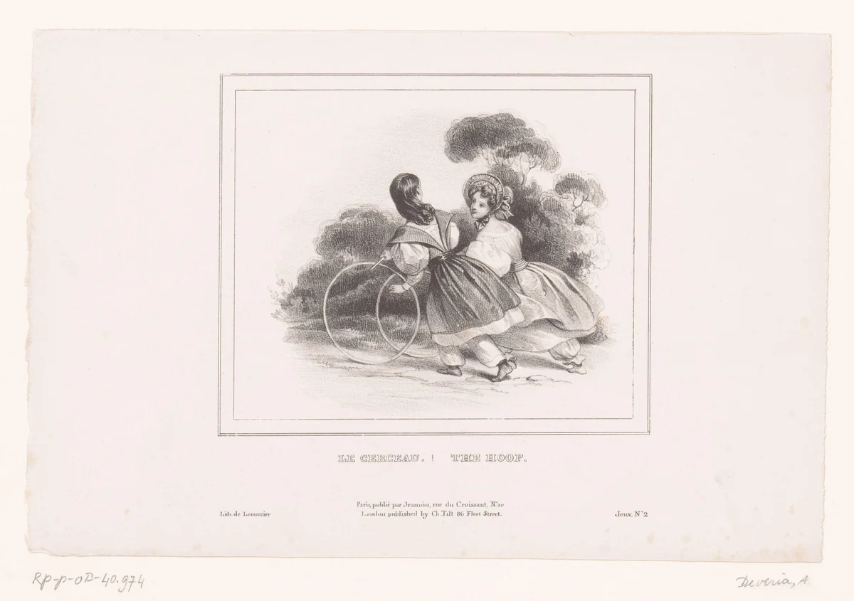 Twee meisjes met hoepels by Achille Devéria, print, 1832