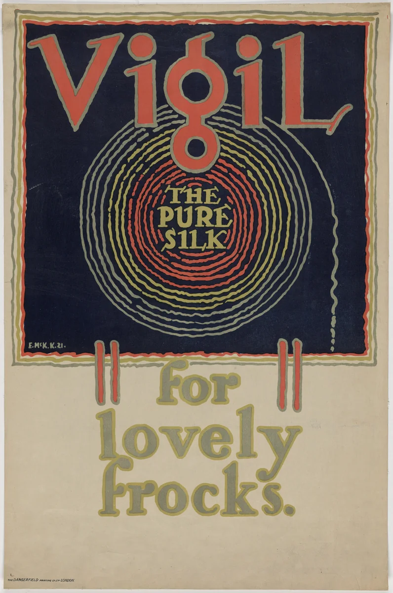 Vigil for Lovely Frocks, the Pure Silk by E. McKnight Kauffer, design, 1921