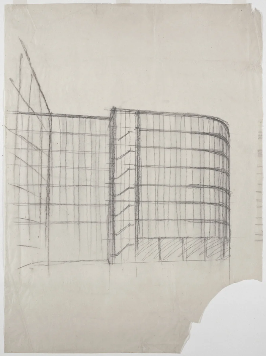 David Saul Adam Department Store, Berlin (Exterior perspective) by Ludwig Mies van der Rohe, mies van der rohe archive, 1928