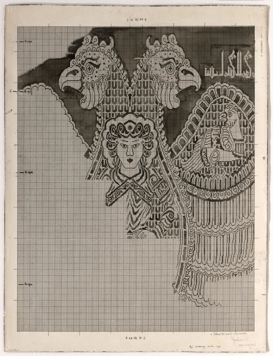 Schematic Drawing of Buyid Silk (1962.264) by Félix Guichert, drawing, 1900-1964