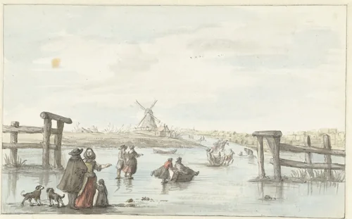 Wintergezicht op het Zwarte Water bij Zwolle (?) by Gerrit Grasdorp, drawing, 1661-1693