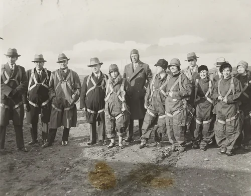 "Colonel Lindbergh Teaching 'Airmanship' to America" by Times Wide World Photos, photograph, 1928