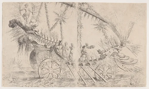 Le Char de l'Amour appelé aussi Le Vausseau d'Artifice (The Ship of Love also called the Ship of Fireworks) by Jacques Callot, print, 1610-1620