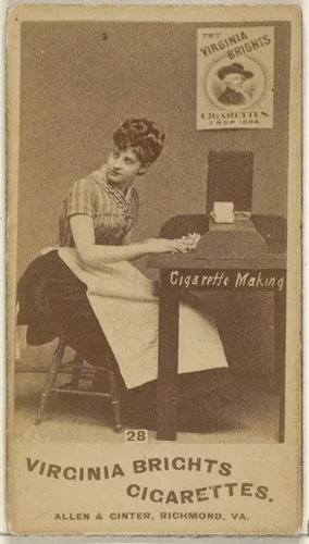 Card 28, from the series, Cigarette Making Girls (N46) for Virginia Brights Cigarettes by Allen & Ginter, photograph, 1888