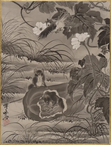 Rats and Gourd by Kawanabe Kyōsai (河鍋暁斎), painting, 1877-1897