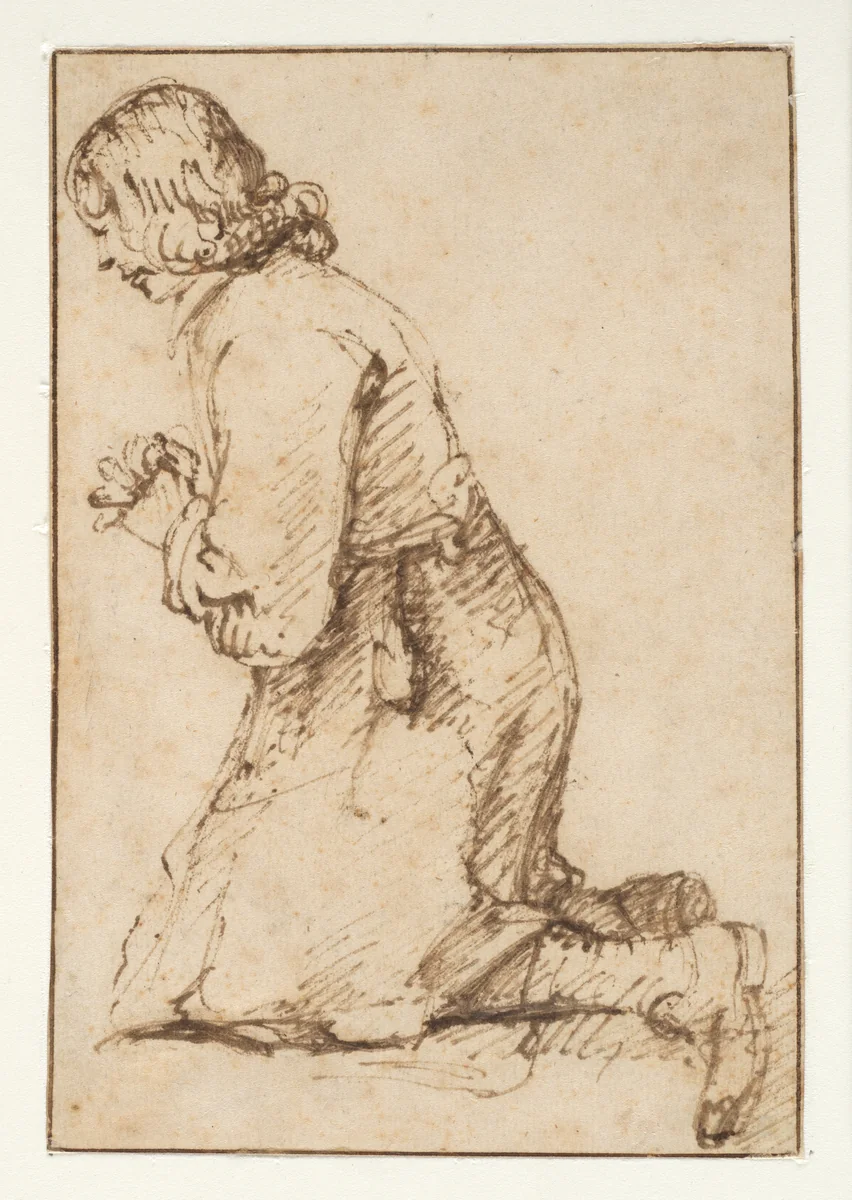 A Praying Youth by Anthonie van Borssom, drawing, 1642-1653