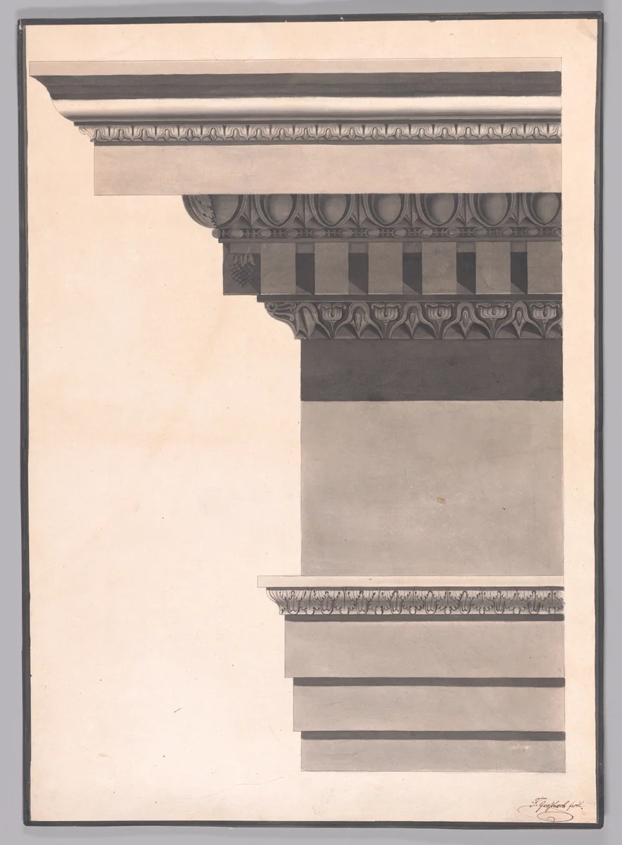 Architectural Study of Classical Entablature by F. or T. Grossbach, drawing