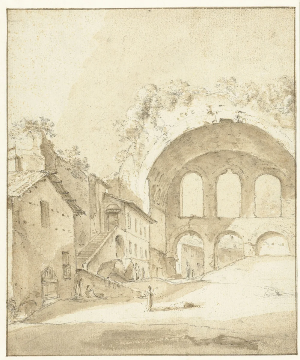 Gezicht op de ruïne van de basiliek van Constantijn by Bartholomeus Breenbergh, drawing, 1624-1629
