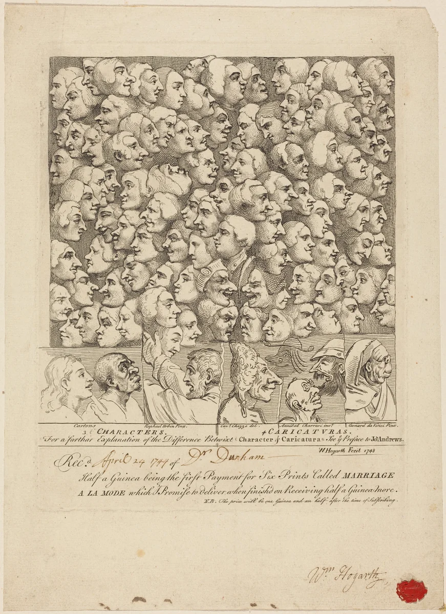 Characters and Caricaturas by William Hogarth, print, 1743