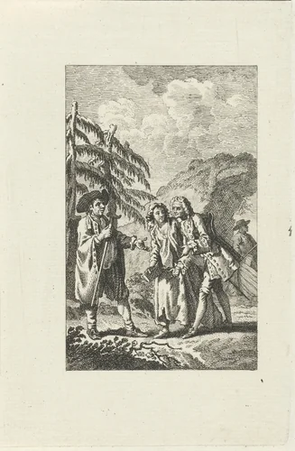 Ontmoeting tussen een man en een echtpaar by anonymous, print, 1702-1817