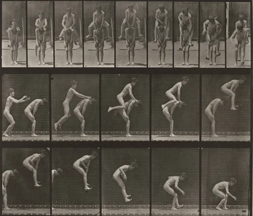 Plate Number 167. Jumping over a boy's back (leapfrog) by Eadweard Muybridge, photograph, 1887