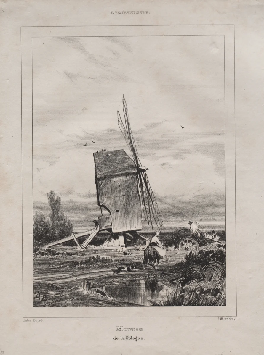 Mill in the Sologne, France by Jules Dupré, print, 1835