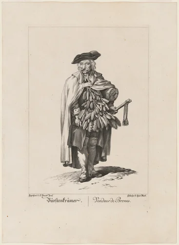 Bürstenkrämer/Vendeur de Brosses (Brush Seller) by Johann Christian Brand, print, 1775