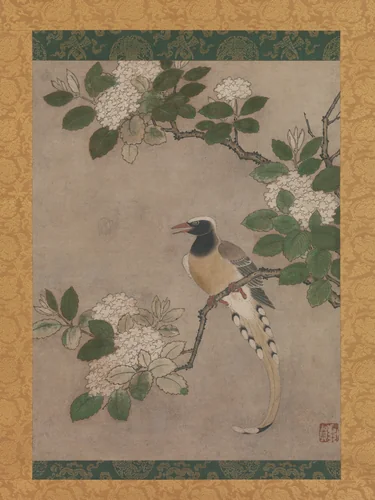 Magpie on Viburnum Branch by Genga, painting, 1500-1533