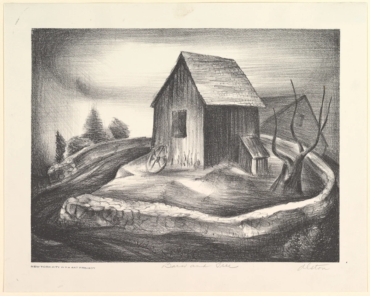 Barn and Tree by Charles Henry Alston, print, 1935-1943