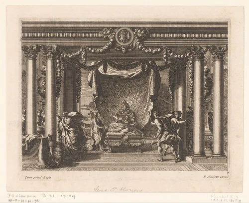 Ceïx verschijnt aan zijn vrouw Alcyonne by Jean Lepautre, print, 1628-1682