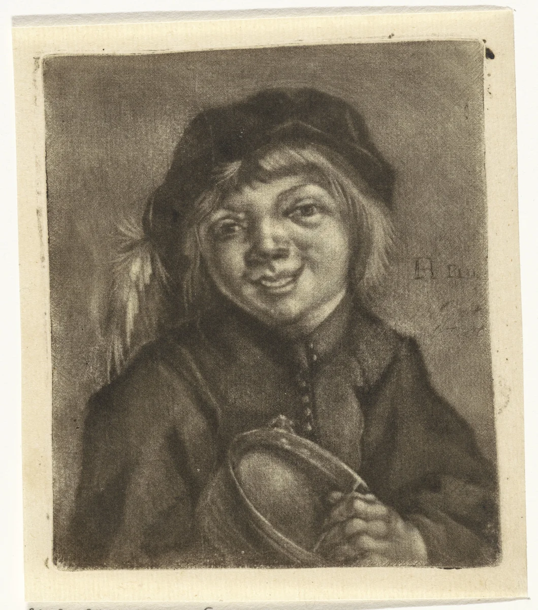 Jongen met een kom en een lepel by Johannes de Groot, print, 1698-1776