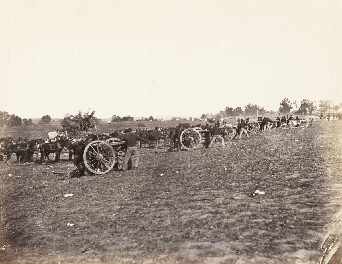 Battery D, Fifth U.S. Artillery in action (Fredericksburg, VA) by Timothy O'Sullivan, Alexander Gardner, photograph, 1862